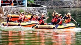 BPBD Bekasi menggelar lomba adu ketangkasan dayung perahu di Situ Rawa Binong, Cikarang Pusat.(Foto: Istimewa)