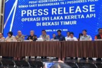 Pusdokkes Polri Jumpa Pers tentang Jenazah Korban Tabrakan KA di Bekasi. yang teridentifikasi di RS Polri Jakarta.(Foto: Istimewa)